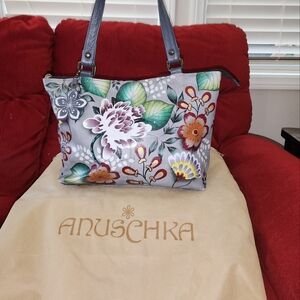 ANUSCHKA Medium Leather Handpainted Flowered Tote